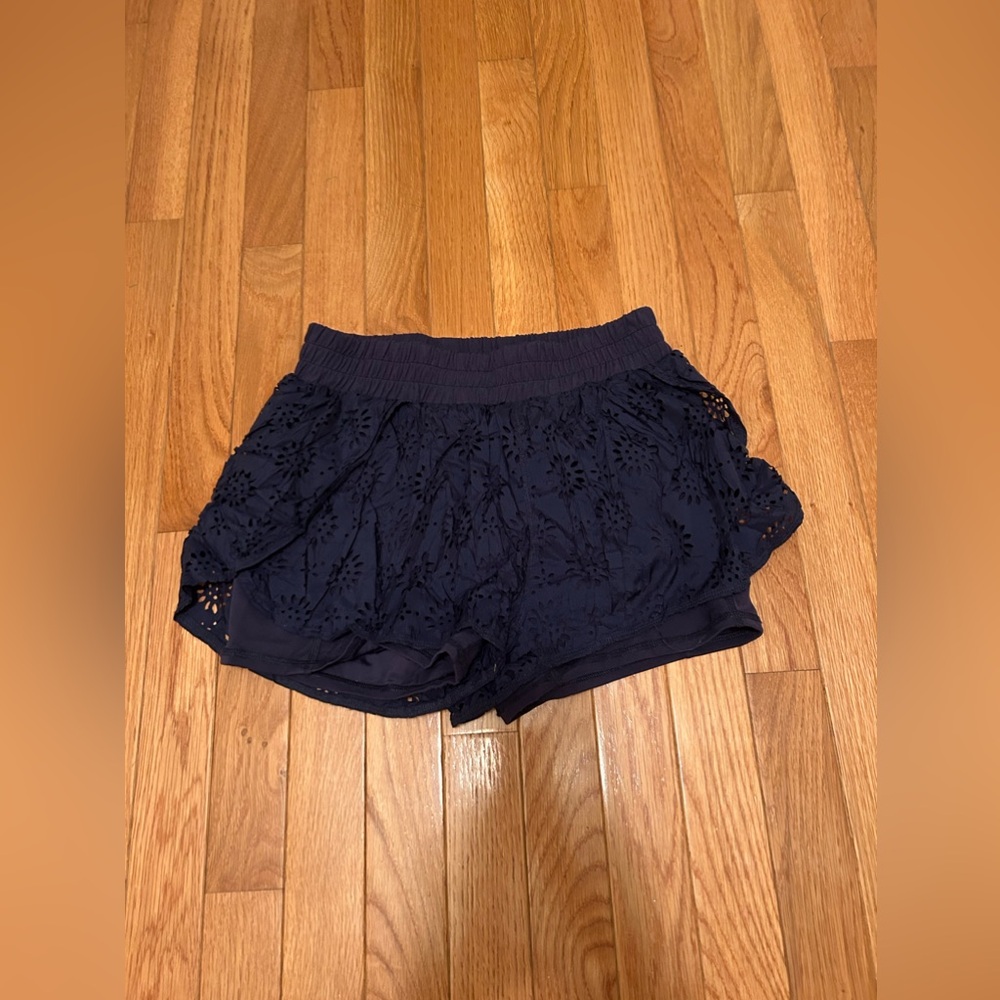 Aerie Navy Eyelet Biker Shorts Lined Athletic Shorts
